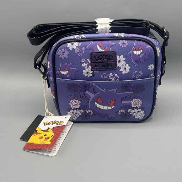 Loungefly Pokémon Gengar Purple Floral Crossbody Bag NEW - Picture 1 of 7
